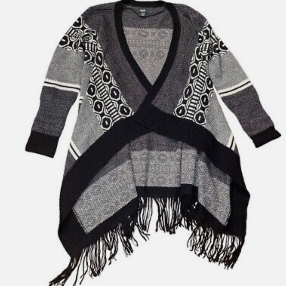 Roots Oversized Wool Blend Blanket Shawl Wrap Sweater Long Sleeve Cardigan